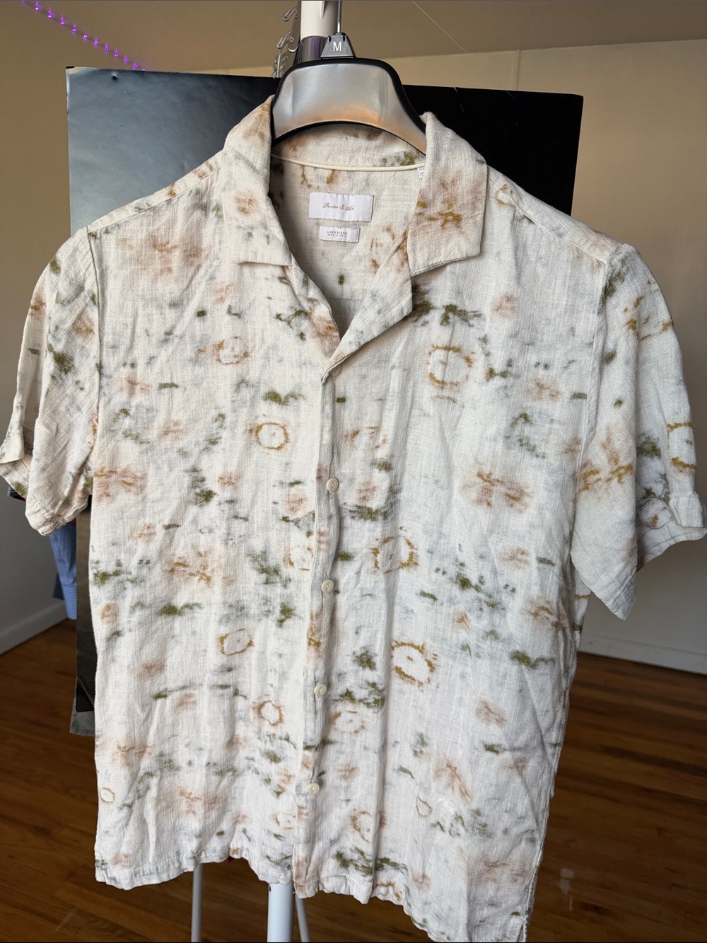 Porter & Ash Short-Sleeve Button-Down Shirt Camp Collar Resort Wear Abstract Pri